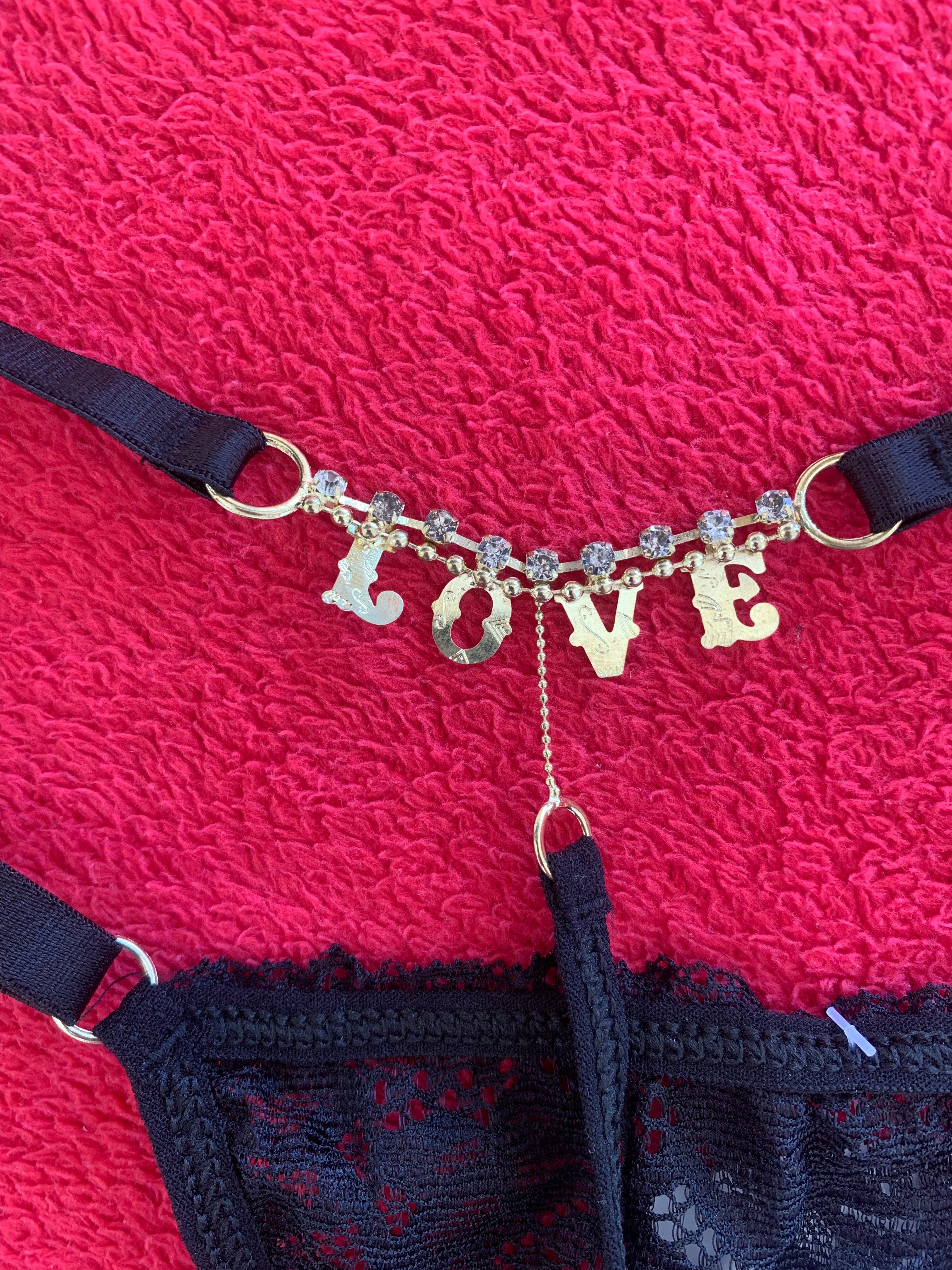 Calcinha Love + Plug Anal Pedra Negra em Formato Coração
